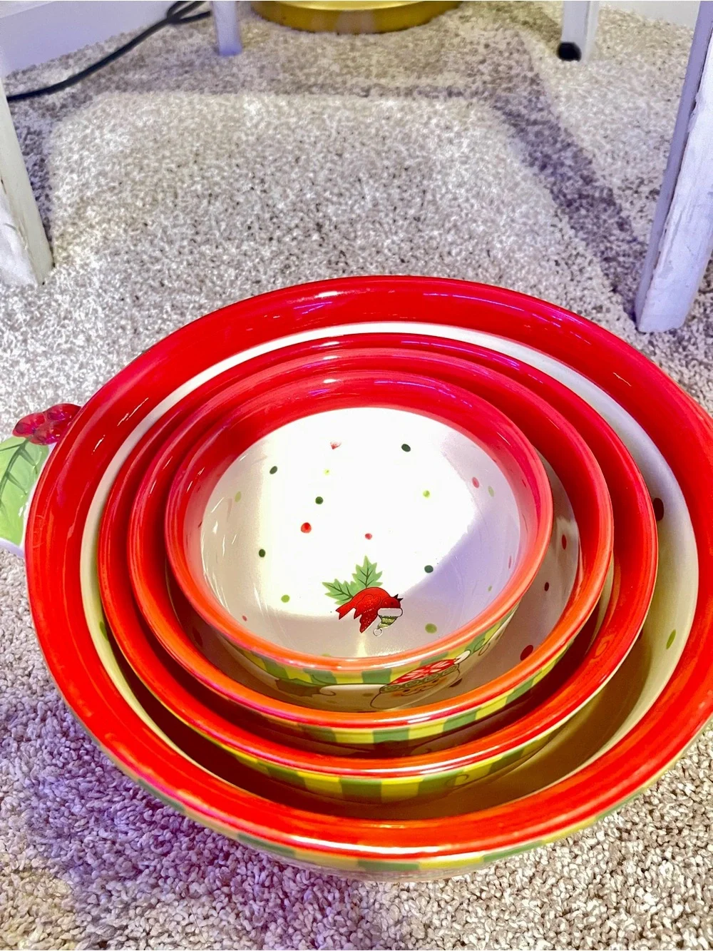 Temptations Christmas 4 Mixing Bowls Winter Whimsy Nesting Bowl Set